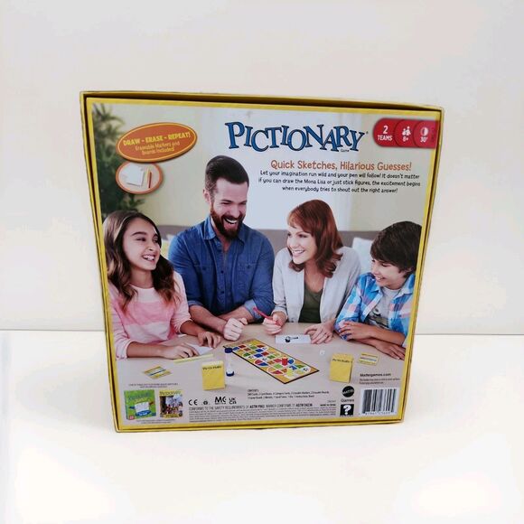 PICTIONARY Board Game with Markers & erasable boards! Mattel DKD47 UNOPENED BOX - Picture 2 of 3